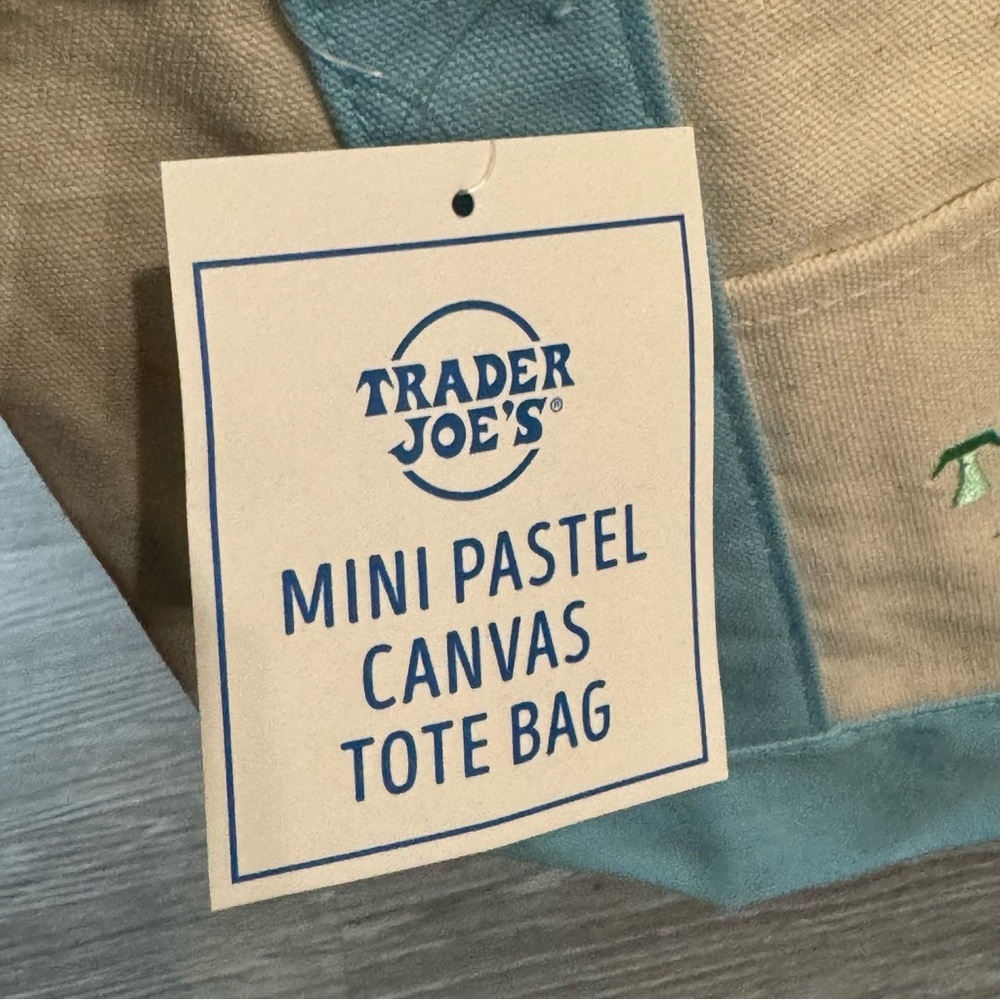 Trader Joe's Mini Canvas Tote Bag Pastel Blue NWT - Picture 4 of 5